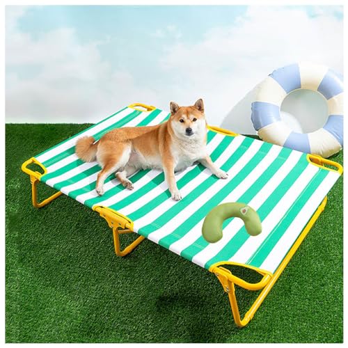 SJWJWOO Hunde-Outdoor-Bett mit Kissen, kein Zusammenbau erforderlich, kaufest, atmungsaktiv, kühlend, Camping-Hundebett für Katzen, Hunde, Camping oder Strand, Grün, L 106 x 61 x 22 cm von SJWJWOO