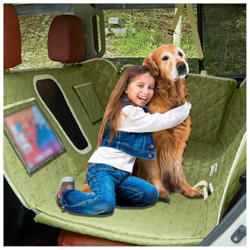 SJWJWOO Hundedecke Auto Rückbank Fester Boden, 137 * 63cm, rutschfest, Wasserdicht, Kratzfest Hund Auto Leicht Zu Reinigen für Auto,Green von SJWJWOO