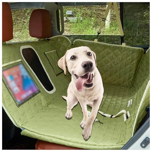 SJWJWOO Hundedecke Auto Rücksitz, mit Harter Unterseite, Seitenschutz und Sichtfenster Hundebett Auto für Auto, SUV, LKW,Green von SJWJWOO