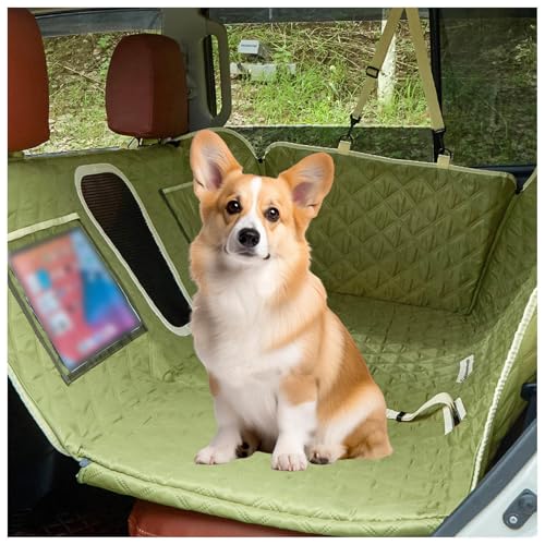 SJWJWOO Hundematte Auto, mit Harter Unterseite, Seitenschutz und Sichtfenster Hundeschutz Auto Rückbank für Auto, SUV, LKW,Green von SJWJWOO