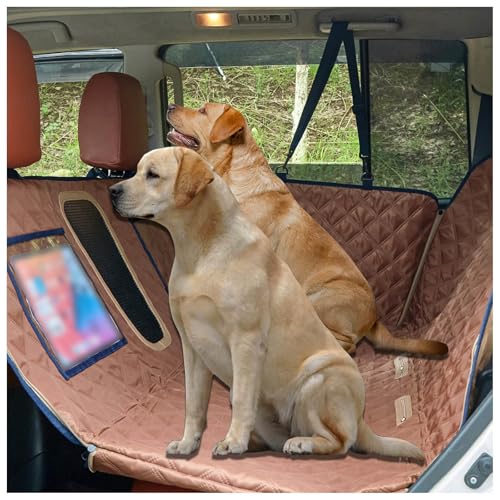 SJWJWOO Hundematte Auto, mit Harter Unterseite, Seitenschutz und Sichtfenster Hundesitz Auto Rückbank für Auto, SUV, LKW,Brown von SJWJWOO