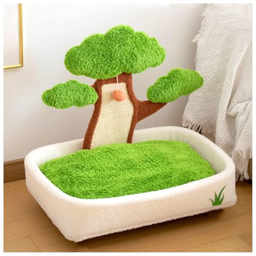 SJWJWOO Katzen Bett mit Natursisalturm Kratzpfosten, Kratzbaum Klein Stabil mit abnehmbarem Kissen waschbares, Körbchen Katze,B2(60×63×43CM) von SJWJWOO