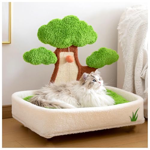 SJWJWOO Katzen Bett mit Sisal-Kratzsäulen and Ball, Kratzstamm mit abnehmbarem Kissen waschbares, Kratzstamm,B2(60×63×43CM) von SJWJWOO