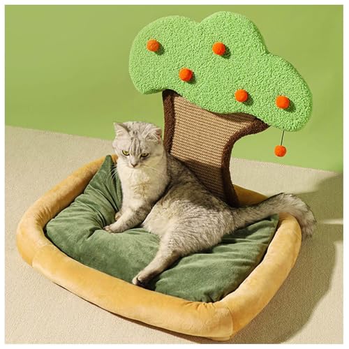 SJWJWOO Katzen Bettchen mit Natursisalturm Kratzpfosten, Katzencouch Anti-Rutsch, abnehmbares gepolstertes Kissen, Cat Scratching Post,C(64×52×60CM) von SJWJWOO