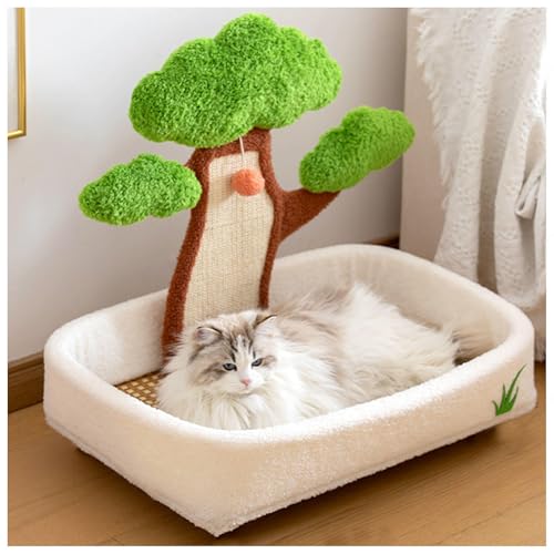 SJWJWOO Katzen Schlafplatz mit Natursisalturm Kratzpfosten, Katzenbett zum Schlafen,Spielen,Kratzen, Katzen Bett,B1(60×51×41CM) von SJWJWOO