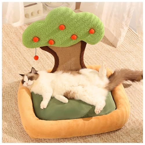 SJWJWOO Katzenbett Waschbar mit Natursisalturm Kratzpfosten, Katzencouch Anti-Rutsch, abnehmbares gepolstertes Kissen, Katzenbett,C(64×52×60CM) von SJWJWOO