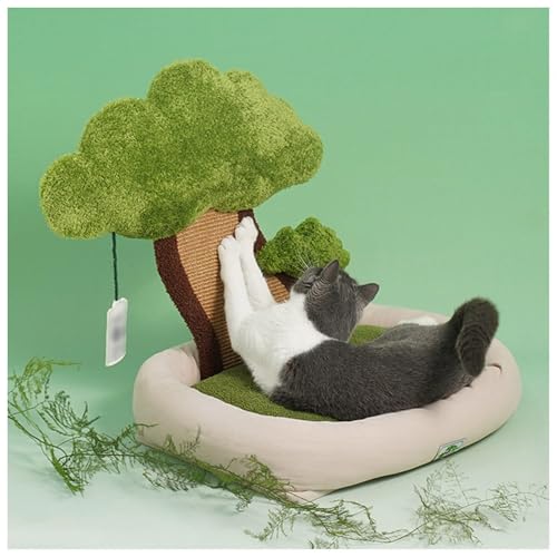 SJWJWOO Katzenbett Waschbar mit Sisal-Kratzsäulen and Ball, Kleiner Kratzbaum Für Katzen mit abnehmbarem Kissen waschbares, Katzenkörbchen,A2(65×60×45CM) von SJWJWOO