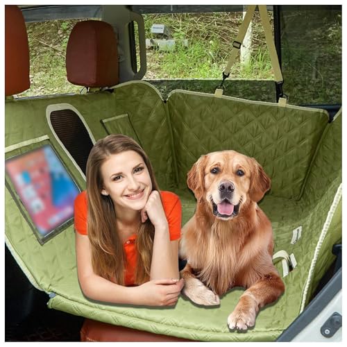 SJWJWOO Rücksitz Hund Auto, 137 * 63cm, rutschfest, Wasserdicht, Kratzfest Autoschondecke Hund Rücksitz Stabil für Auto, SUV, LKW,Green von SJWJWOO