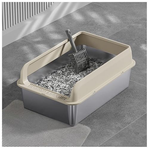 Stainless Steel Litter Box Klebt Nicht, zieht Keine Gerüche Litter Box Katzentoiletten leicht zu reinigen, MIT Katzenmatte und Schaufel,Yellow-40×60×10cm von SJWJWOO