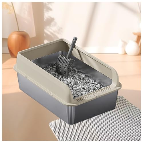 Stainless Steel Litter Box Niemals Gerüche, Antihaft Katzentoilette XXL Katzenklo Edelstahl Anti-Urin-Leckage inklusive Katzenmatte und Schaufel,Yellow-35×50×10cm von SJWJWOO