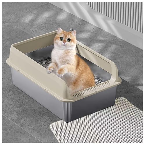 Stainless Steel Litter Box Niemals Gerüche, Antihaft XXL Katzenklo Katzenklo Anti-Urin-Leckage inklusive Katzenmatte und Schaufel,Yellow-40×60×15cm von SJWJWOO