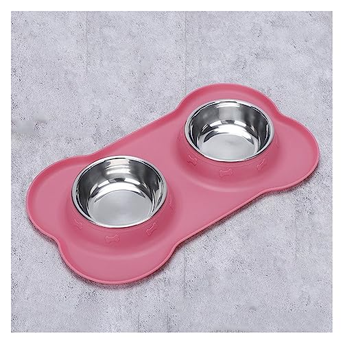 Fressnäpfe-Set aus Edelstahl mit Rutschfester Matte – perfekt for kleine, mittelgroße Hunde, Welpenhunde und Katzen – kleckerfreies Design – Schwarz (Grey : Pink, Size : S) von SKIHOT