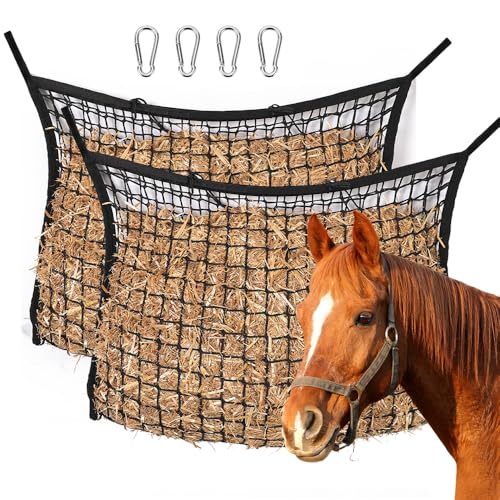 SKIKHN Heunetz für Pferde, 2 Stück Heusack für Pferde Groß 80 x 90cm,Maschenweite 3x3cm Heunetz Engmaschig mit Karabinerhaken,Futtersack,Stroh Futternetz für Ponys Ziegen Tiere (Schwarz) SKIKHN Heunetz für Pferde, 2 Stück Heusack für Pferde Groß 80 x 90cm,Maschenweite 3x3cm Heunetz Engmaschig mit Karabinerhaken,Futtersack,Stroh Futternetz für Ponys Ziegen Tiere (Schwarz) von SKIKHN