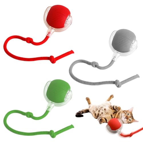 SKIKHN 3 PCS Katzenspielzeug Elektrisch, Interaktiver Spielball mit Schwanz für Katzen, 360° Rolling, Interaktives Katzenspielzeug Ball, Magic Ball Hund, Chewie Rolling Ball Für Katzen und Hunde von SKIKHN