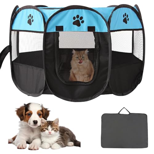 SKIKHN Faltbarer Laufstall für Haustiere, Welpenlaufstall 73x73x43cm, Hundelaufstall für Wohnung, Oxford Wasserdichter Pet Laufstall für Outdoor Indoor, Laufstall für Kleine Katzen, Hunde, Kaninchen von SKIKHN