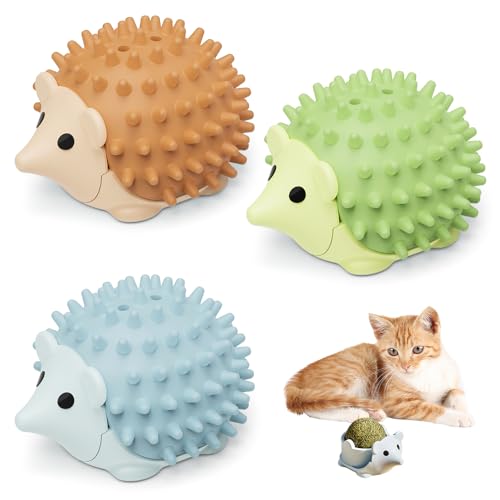 SKIKHN Katzenminze Balls,3 Stück katzenminze Spielzeug In Igelform,Katzenlecken Drehbare Katzenminze Ball,Katzenminze Bälle Wand,Katzen-Energieball Zum Katzenlecken,Catnip Balls Toys für Katze von SKIKHN