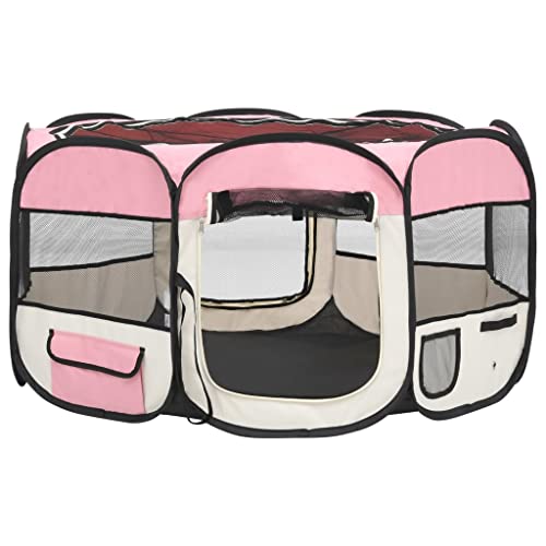 SKM Faltbarer Welpenlaufstall mit Tragetasche Rosa 125x125x61 cm, Weight: 2.05 kg, 171011 von SKM