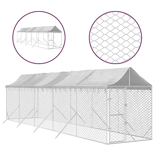 SKM Outdoor-Haustierbedarf mit Dach Silbern 2x10x2,5 m Stahl Verzinkt,82,35 KG,3190484,Color: Silber von SKM