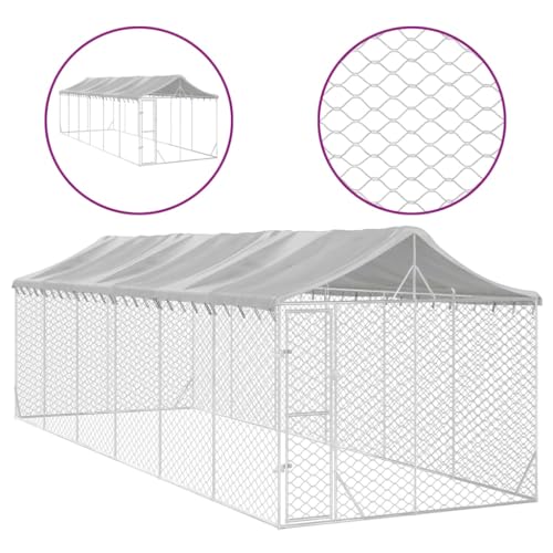 SKM Outdoor-Haustierbedarf mit Dach Silbern 3x9x2,5m Verzinkter Stahl,92,25 KG,3190490,Color: Silber von SKM