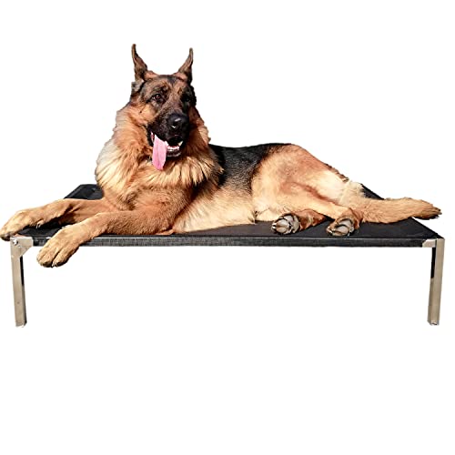 SKRORS Erhöhtes Hundebett, Original Kühlung Erhöhtes Hundebett, Tragbares Edelstahl-Haustierbett mit waschbarem & atmungsaktivem Mesh für Indoor & Außeneinsatz (L (35x27x9in)) von SKRORS