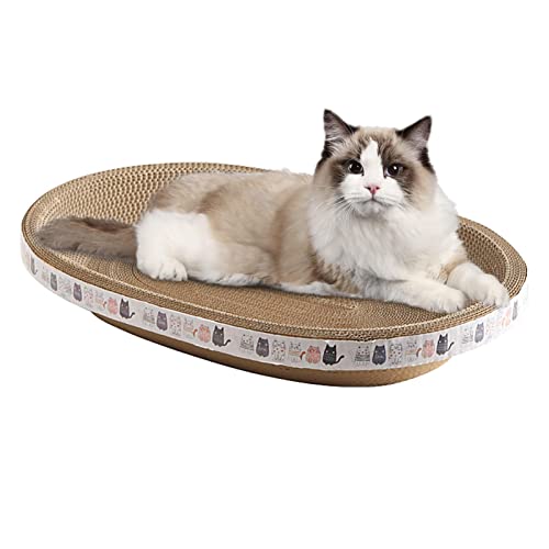 Cat Scratcher, Cat Scratching Board, Scratching Board - High-Density Oval-Shaped Cat Scratcher - and Eco-Friendly Cat Scratch Pads for Indoor Cats Sleeping 43×26×8c /47×32×9cm von SKUDA