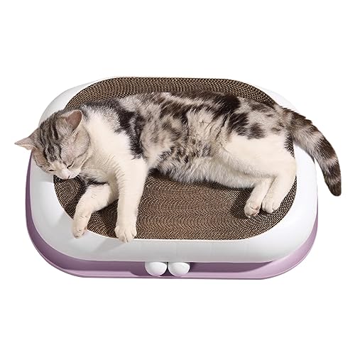 Cat Scratching Post, Cat Scratcher, Cat Scratch Bed | Cat Scratcher Cardboard Bed with Two Balls, Oval Double Layer Track Corrugated Paper Scratcher for Indoor Cats Grinding Claw 55×40×11CM von SKUDA