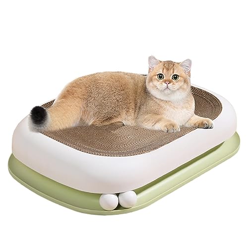 Cat Scratching Post, Cat Scratcher, 3-in-1 Cat Scratch Bed | Cat Scratcher Cardboard Bed with Two Balls, Oval Double Layer Track Corrugated Paper Scratcher for Indoor Cats Grinding Claw 55×40×11CM von SKUDA