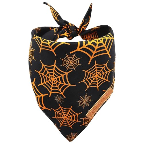 SKUDA Halloween-Haustier-Bandana - Zweilagige Halloween-Schals für Hunde - Dreieckstuch, Hundekostü, Bandana, Kätzchen-Halloween-Kostüme, Spinnennetz, Bedruckt von SKUDA