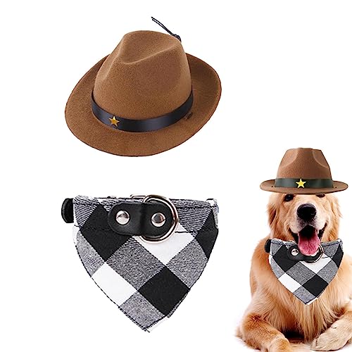 SKUDA Hunde-Cowboy-Mütze und Bandana-Schal - West Cowboy-Zubehör für Welpen,Cowboy-Kostümset für Western-Pet-Clubs, Geburtstag, Cosplay-Party, Festival und Rollenspiel-Requisiten von SKUDA