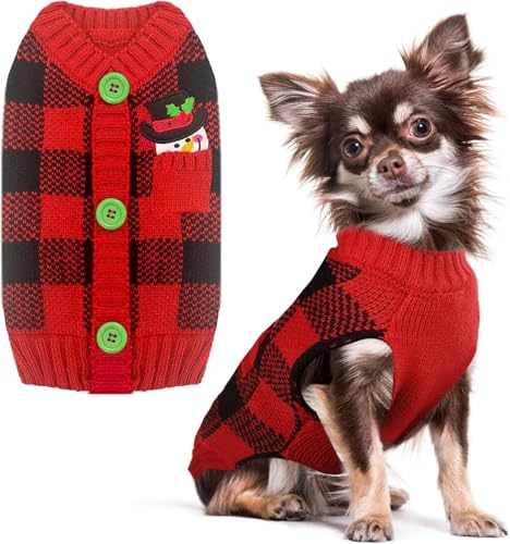 SKXEO Hund Weihnachten Pullover V-Ausschnitt gestrickt Welpe Pullover Weste Rentier Haustier Kleidung Outfit für kleine mittlere große Hunde Katze Pullover(Schneemann,L) von SKXEO