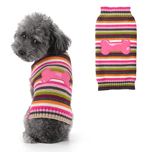 SKXEO Hundepullover, gestreift, für Welpen, Katzen, warm, für Herbst und Winter, für kleine und mittelgroße Hunde, Rosa gestreift, Größe XXL von SKXEO