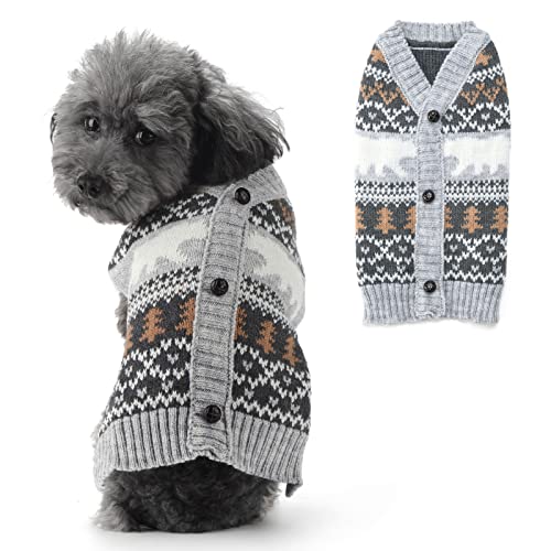 SKXEO Hundepullover, warmer Haustierpullover, grauer Strickpullover, Hoodie für kleine und mittelgroße Hunde, Weste, Mäntel, Kostüm (graue Strickjacke, Größe XX-Large) von SKXEO