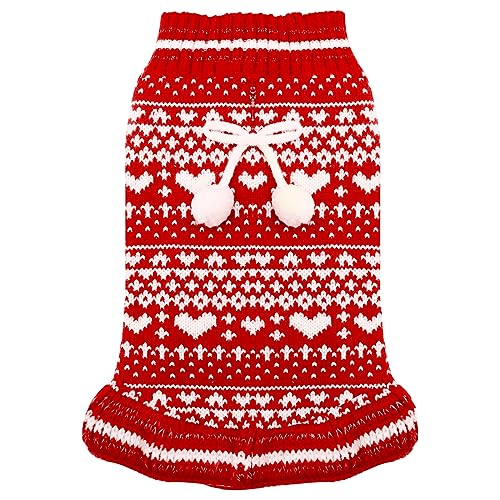 Weihnachten Hundekleid Pullover mit Geschirr Loch Herz gestrickt Welpe Pullover Weste weich warm Winter Mädchen Hundekleidung für kleine mittlere Hunde Katzen Haustier Xmas Outfits(Herz,L) von SKXEO