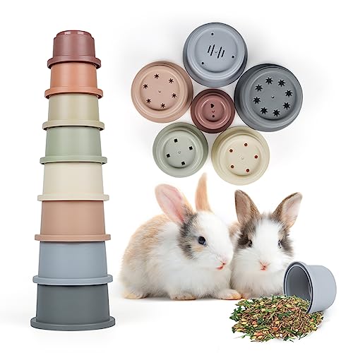 Stapelbecher für Kaninchen, 8 Stück, stapelbares Hasenspielzeug, Kunststoff-Haustier-Nistbecher, Chinchilla, Meerschweinchen und Papageien, Anreicherungsspielzeug zum Verstecken von Futter und Spielen von SKYWHALE