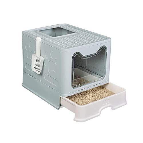 SLAHAJ Haustiermatte Hundetoilette Vollständig geschlossenes Katzentöpfchen, faltbar, spritzwassergeschützt, Katzentoilette, Schubladentyp, Katzentoilette, desodorierend(Blue) von SLAHAJ