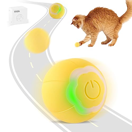 SLE Interaktives Katzenspielzeug Elektrisch Kugel für Indoor-Katzen，Katzenspielzeug 360-Grad-Ball Intelligentes Selbstdrehender mit LED Licht für Katzen und Kätzchen (Yellow) von SLE