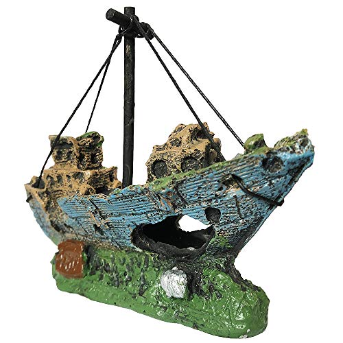 SLOME Aquarium Harz Boot Ornament - Aquarium Schiffbruch Dekorationen versunkene Schiff Ornament, Aquarium Ornament für Süßwasser Salzwasser-Tank von SLOME