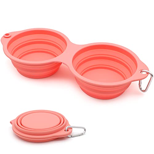 Hundenäpfe Faltbare Integrierter Reisenapf ohne Plastikrand 2 in 1 Haustierfutter Schüssel für Wandern Camping (Rosa) von SLSON