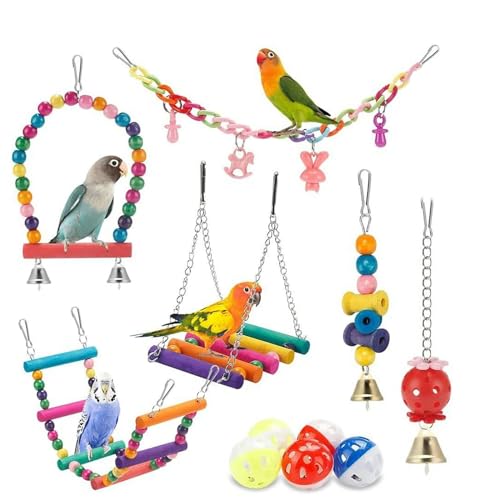 Vogelkäfig Spielzeug für Papageien Holz Vögel Schaukel Zuverlässige Kaubare Biss Brücke Holzperlen Form Papagei Spielzeug Vogel Spielzeug, 11 Stück von SLTEC