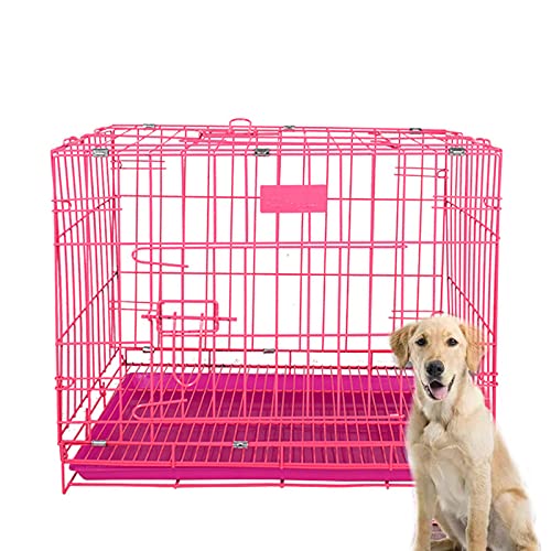 Extra-stark Metalldraht Hundekiste Leicht Zusammenzubauen Hundeträger Abnehmbar Dauerhaft Hundekäfigkiste Für Klein Hunde Mit Plastik Tablett Fußpolster Futternapf Stoff Hundehütte-Rosa 52x35x42cm von SLTO