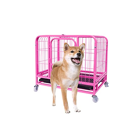 SLTO Faltbar Metall Hundebox Schwerlast Reißfest Hundeträger Quadratische Röhre Hundehütte Für Mittlere Und Große Hunde Mit Tablett Lebensmittelschalen Fußmatten-Rosa 61x45x60cm von SLTO