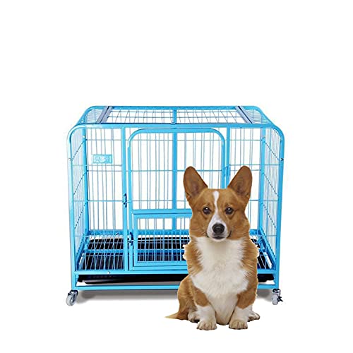 SLTO Hundebox Metall Reißfest Hundekäfigkiste Falten Innen Draussen Für Mittel Groß Hunde Mit Abschließbare Räder Zwei Escape Lock-Blau 54x37x49cm von SLTO