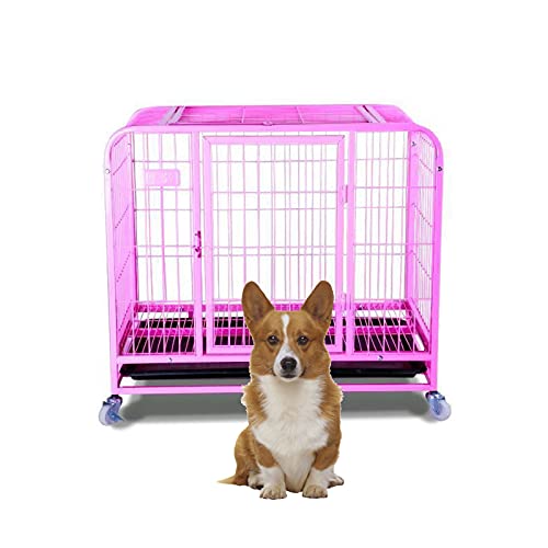 SLTO Hundebox Metall Reißfest Hundekäfigkiste Falten Innen Draussen Für Mittel Groß Hunde Mit Abschließbare Räder Zwei Escape Lock-Rosa 54x37x49cm von SLTO