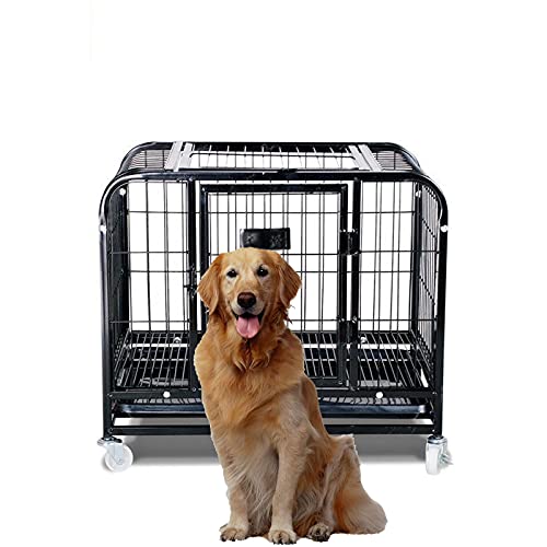 SLTO Metall Reißfest Hundebox Schwerlast Quadratische Röhre Hundekäfigkiste Falten Innen Draussen Für Mittel Groß Hunde Mit Abschließbare Räder Zwei Escape Lock-Schwarz 54x37x49cm von SLTO