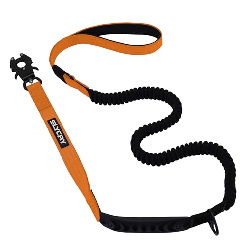 Taktische Hundeleine für mittelgroße und große Hunde, robust, mit Aluminium-Frosch-Clip, Bungee-Hundeleine mit weich gepolstertem Griff, Orange, 1,2–1,8 m lange und starke Hundeleine mit von SLYCAY