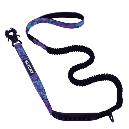 Taktische Hundeleine für mittelgroße und große Hunde, robust, mit Aluminium-Frosch-Clip, Bungee-Hundeleine mit weich gepolstertem Griff, Violett, Camouflage, 1,2 - 1,8 m lang, starke Hundeleine mit von SLYCAY