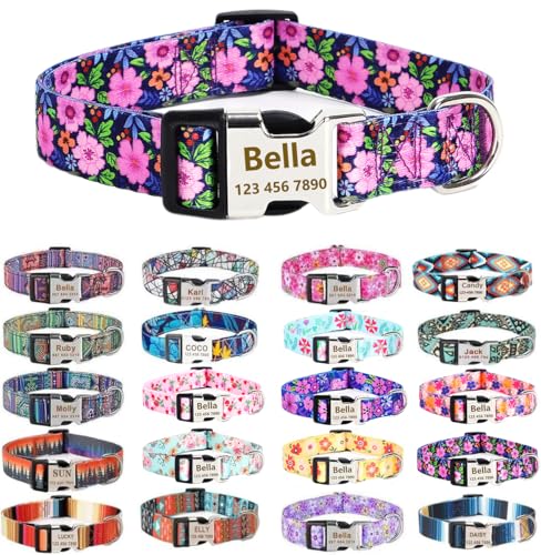 SLZZ Hundehalsband mit Leine Airtag Halter Etui Garnitur - Hundehalsbänder für männlich weiblich Junge Mädchen Welpe X-klein klein mittel groß Hunde Gehen Laufen Training - Lila Gänseblümchen-M von SLZZ