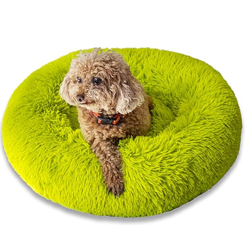 SM4BED Beruhigendes Hundebett für kleine, mittelgroße Hunde und Katzen, 58 cm, rund, Anti-Angst, warm, flauschig, Plüsch-Kunstfell-Bett, weich, rutschfest, Donut-waschbar, passend für Haustiere bis zu von SM4BED