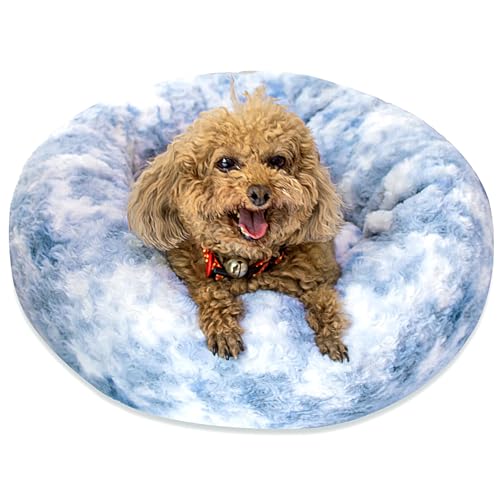 SM4BED Beruhigendes Hundebett für kleine, mittelgroße Hunde und Katzen, 58 cm, rund, Anti-Angst, warm, flauschig, Plüsch-Kunstfell-Bett, weich, rutschfest, Donut-waschbar, passend für Haustiere bis zu von SM4BED