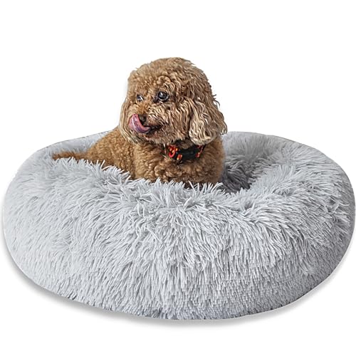 SM4BED Beruhigendes Hundebett für kleine, mittelgroße Hunde und Katzen, 58 cm, rund, Anti-Angst, warm, flauschig, Plüsch-Kunstfell-Bett, weich, rutschfest, Donut-waschbar, passend für Haustiere bis zu von SM4BED